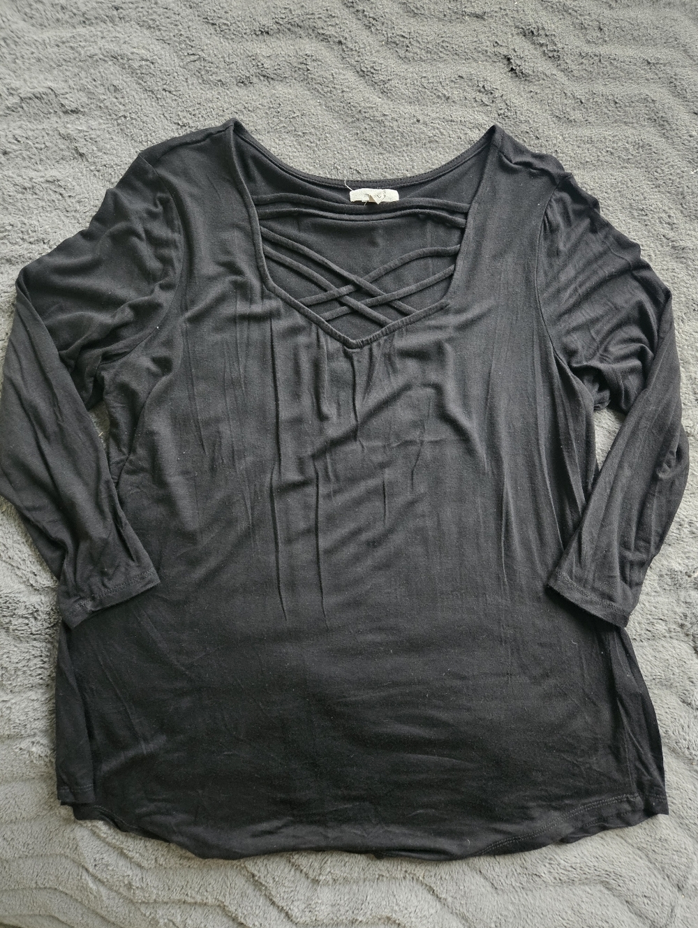 Maurices Black Long-Sleeve Crisscross V-Neck Top